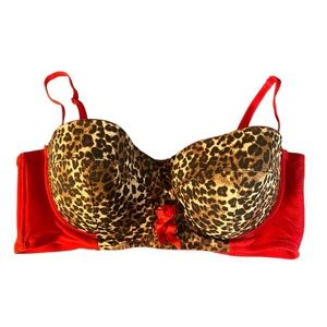 Vintage Van Dale Sexy Red & Cheetah Print Bra 38DD